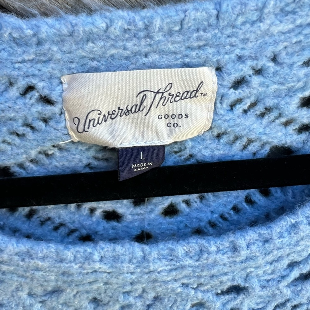 👗Universal Thread Sky Blue Openwork Crewneck Sweater - Picture 4 of 8